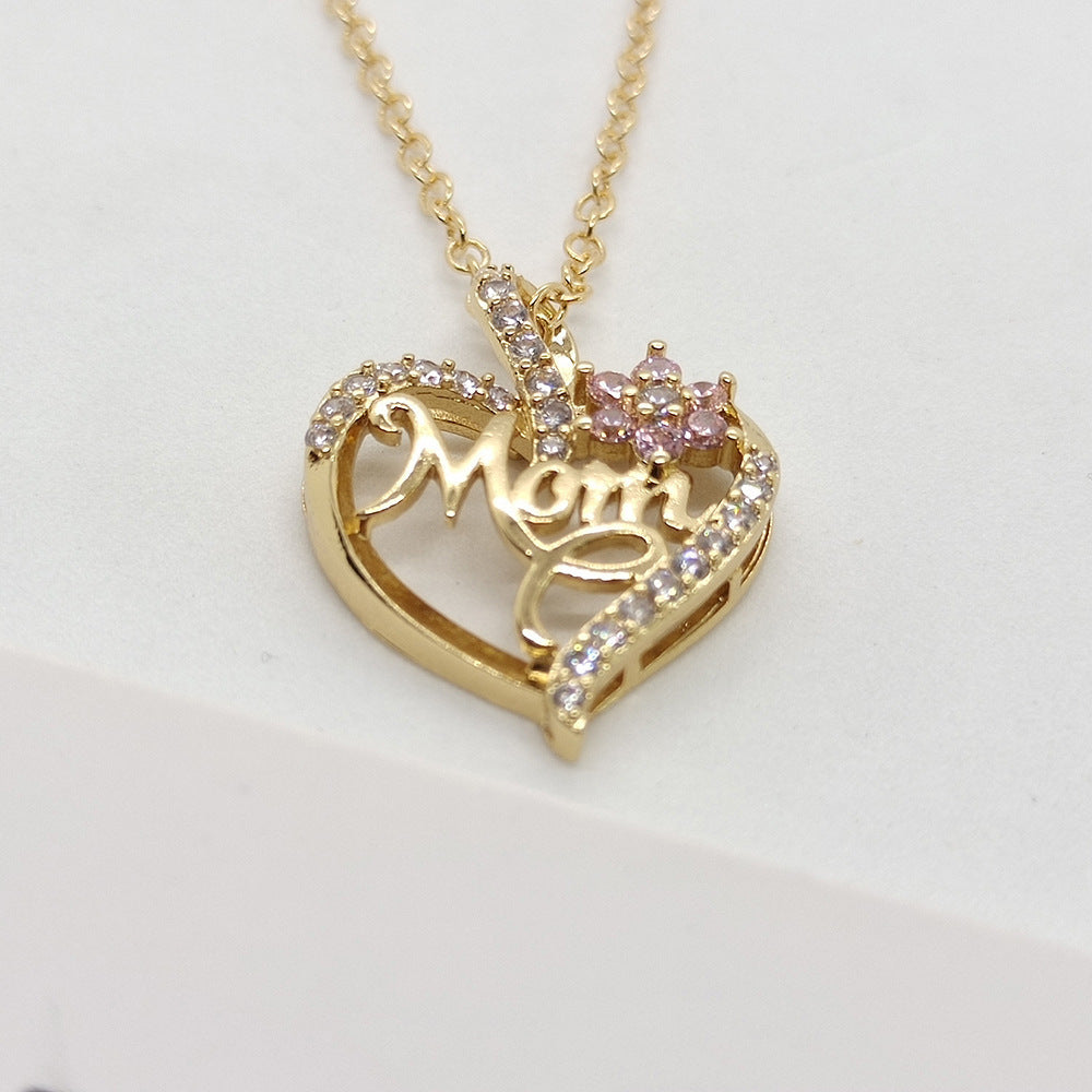 Wholesale Love Flower MOM Diamond Set Alloy Necklace
